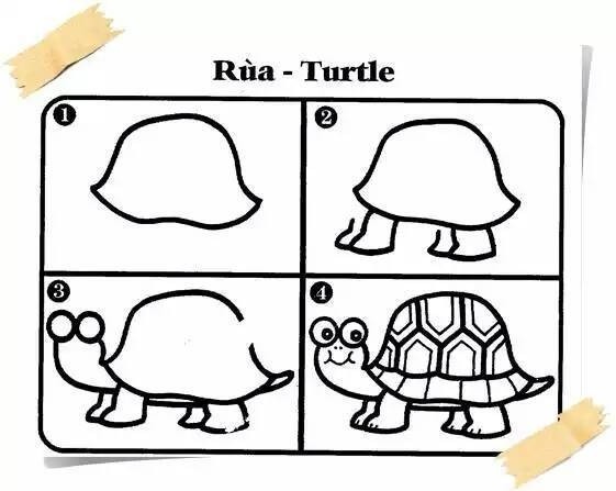 cách vẽ con rùa cute, ngộ nghĩnh