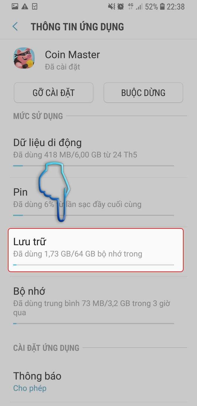 Thoát, đăng xuất Coin Master trên điện thoại bằng cách xóa bộ nhớ game