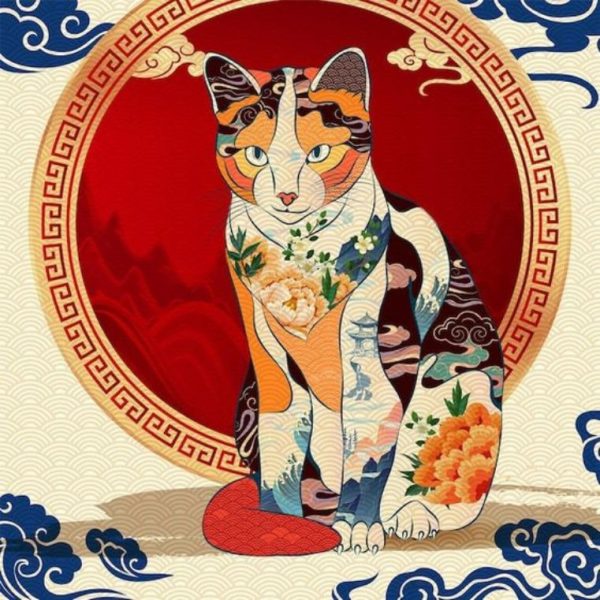 hình avatar mèo tết với nhiều hoa văn