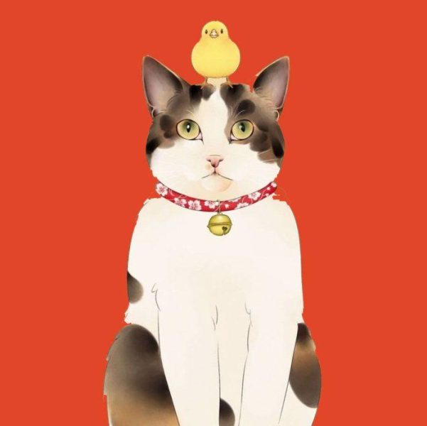 ảnh avatar mèo tết vô tri và gà con màu vàng