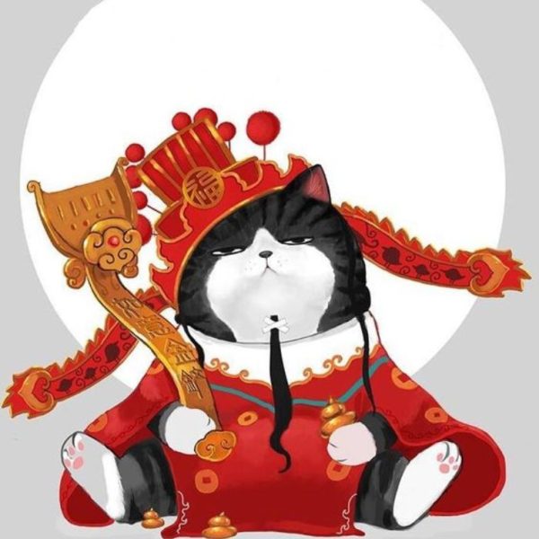 ảnh avatar mèo tết vô tri mặc quần áo đỏ của thần tài