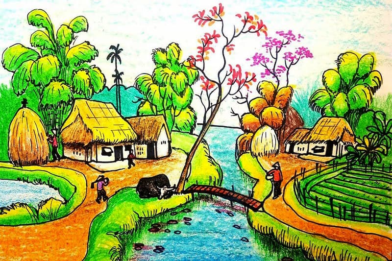 tranh vẽ lên rừng xuống biển quê hương Việt Nam xinh đẹp