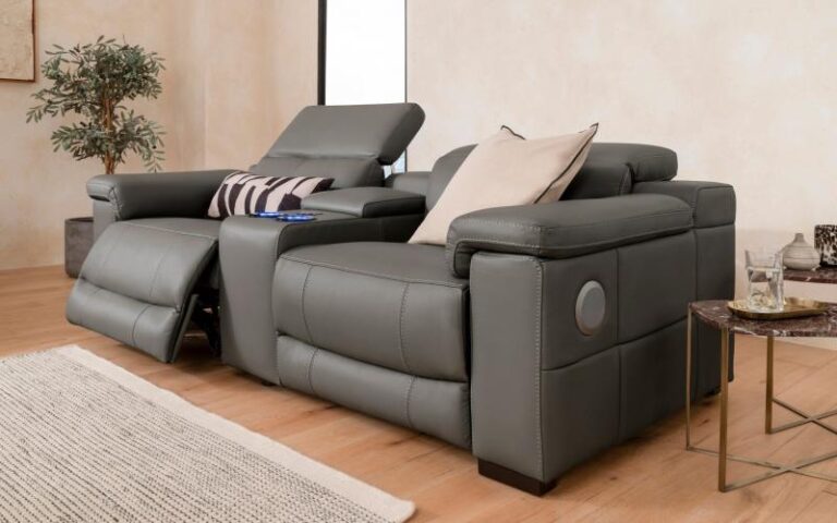 2 Seater Electric Recliner Sofa in Grey Aired Leather with Tech Features