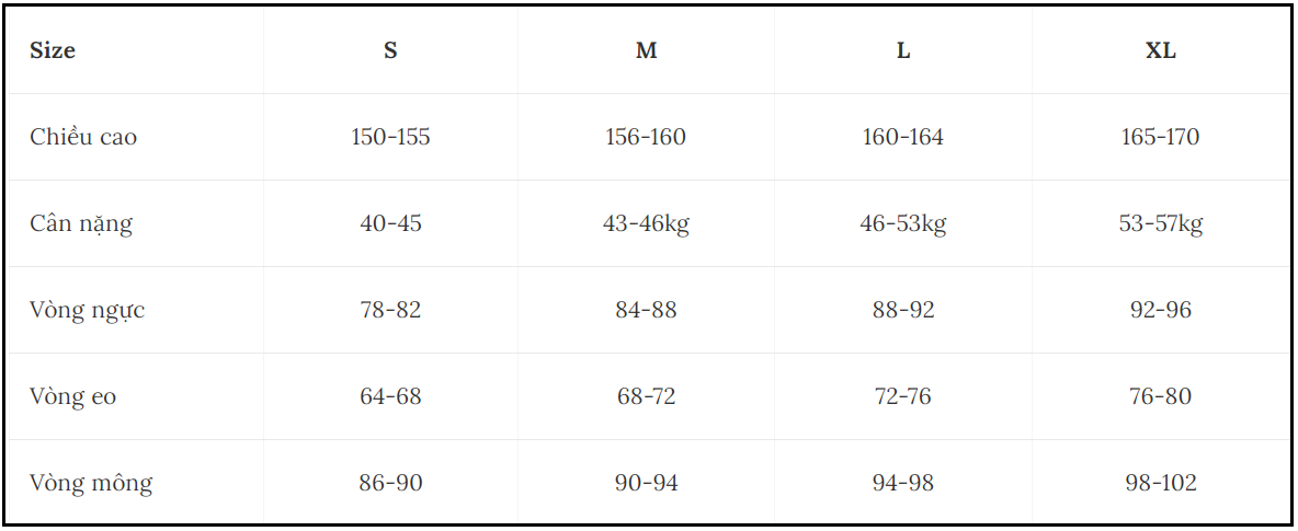 Bảng size quần áo nữ mới nhất 2022 để chọn size phù hợp