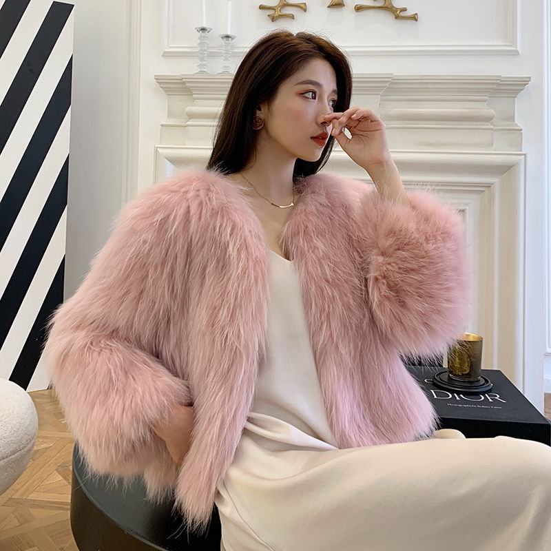Áo khoác lông sói dáng ngắn phong cách Hàn Quốc thời trang thu đông cho nữ