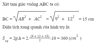 Bài tập ví dụ tính diện tích xung quanh lăng trụ 