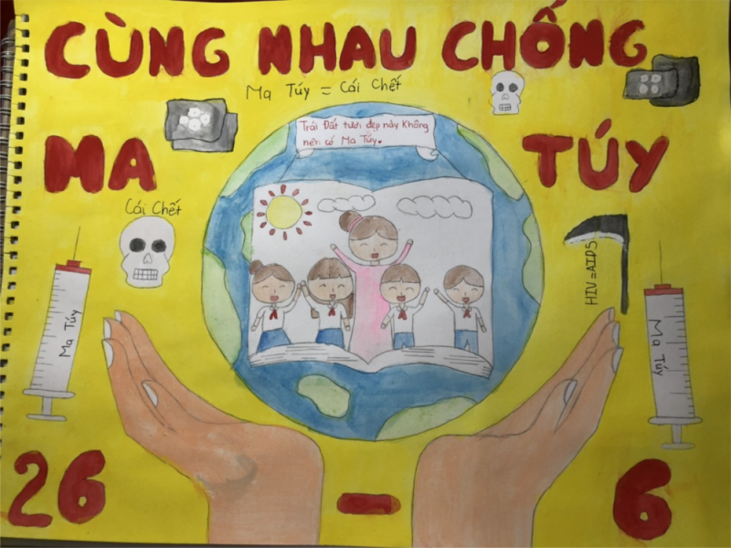 Vẽ về chủ đề phòng chống HIV AIDS và bảo vệ thế giới khỏi ma túy